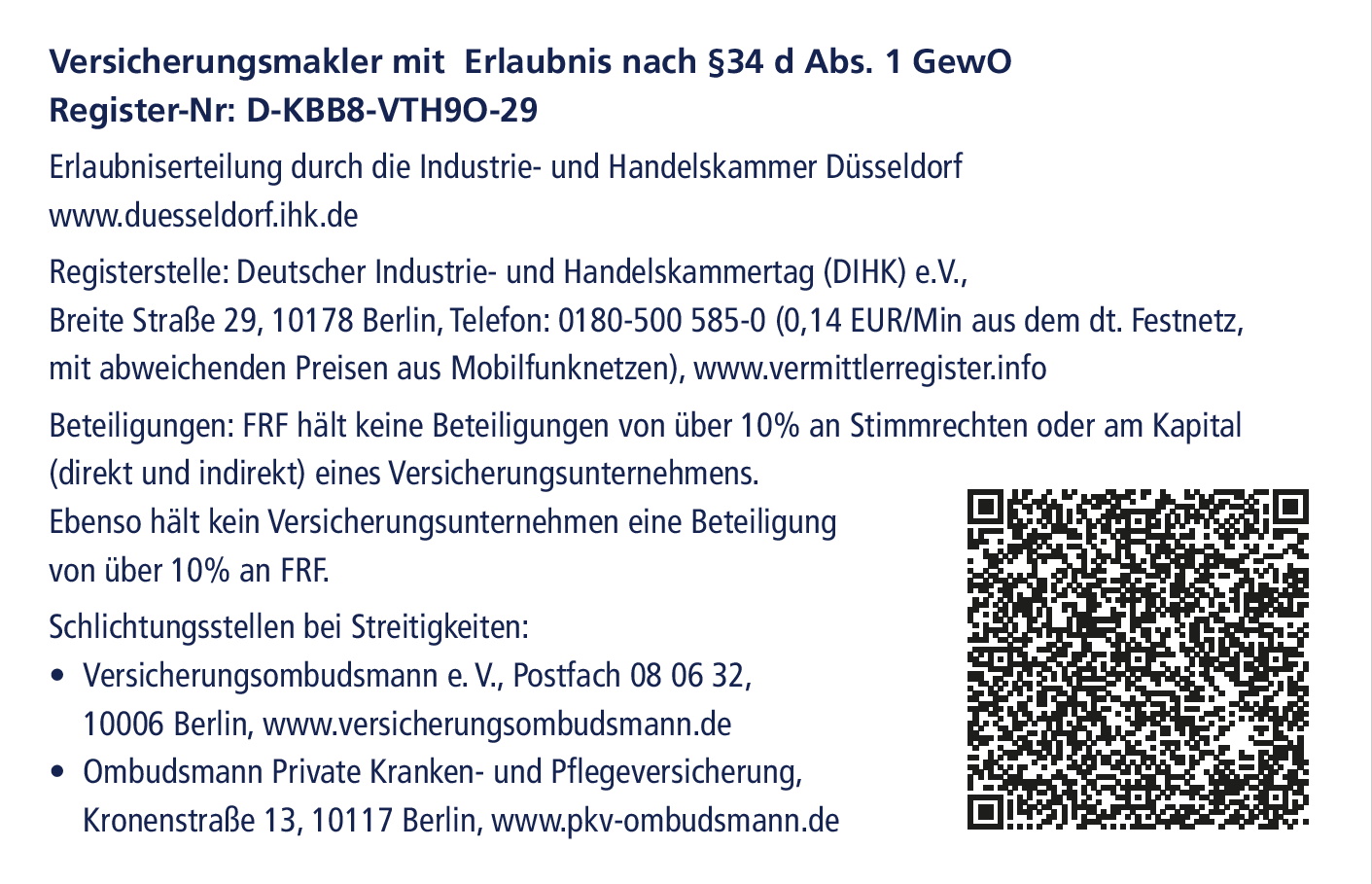Visitenkarte Rückseite